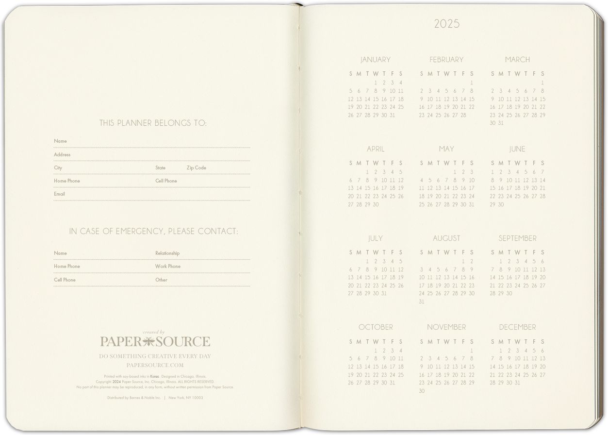 2025 Paper Source Brown 12M Monthly Pocket Planner