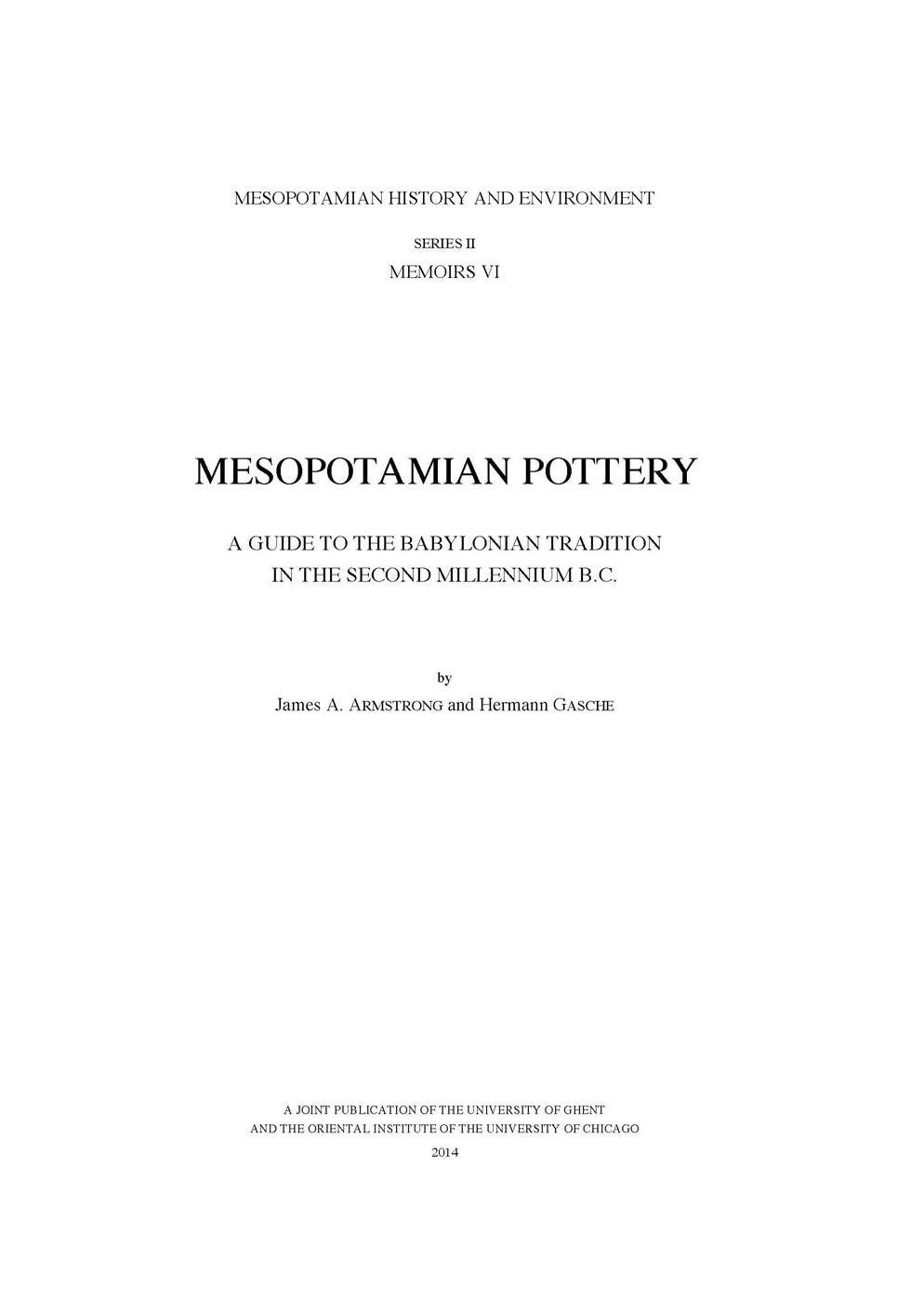 Mesopotamian Pottery: A Guide to the Babylonian Tradition in the Second Millennium B.C.