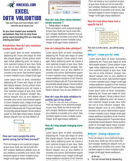 Excel Data Validation Tip Card