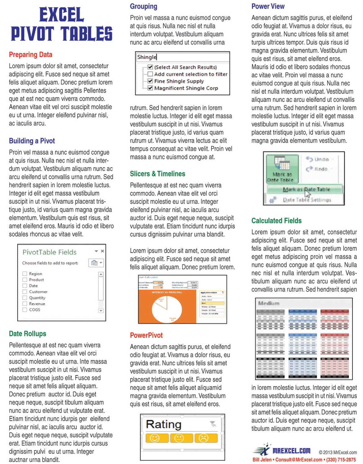 Excel Pivot Tables Laminated Tip Card: Pivot Table Tricks from Mrexcel