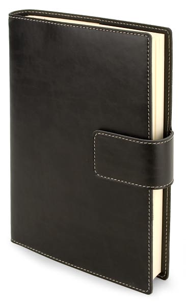 Black Bonded Italian Leather Tab Snap Lined Journal (8.9" X 6.2")