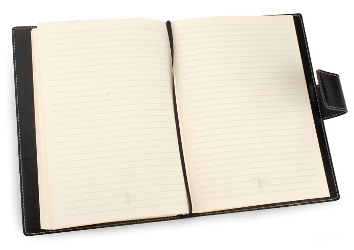 Black Bonded Italian Leather Tab Snap Lined Journal (8.9" X 6.2")