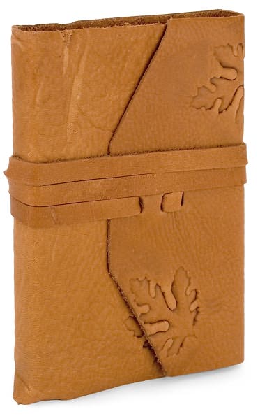 Cognac Embossed Leaf Soft Italian Leather Lined Wrap Journal (5"x"7)
