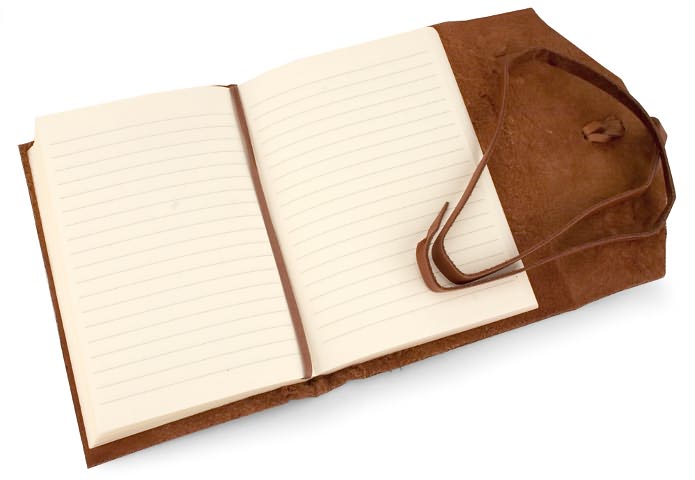 Cognac Embossed Leaf Soft Italian Leather Lined Wrap Journal (5"x"7)
