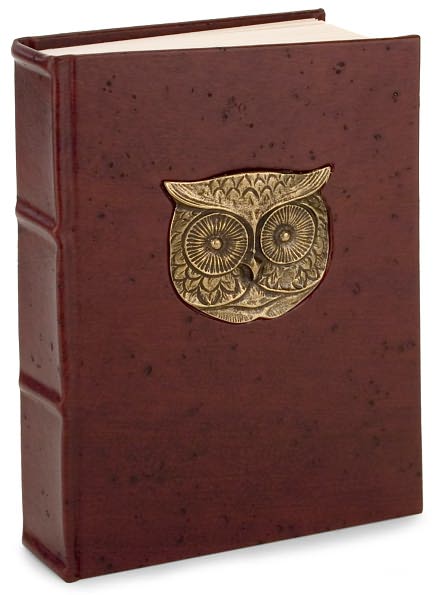 Metal Owl Head Brown Italian Leather Thick Lined Journal (6"x9")