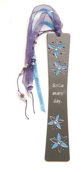 Flora Sparkle Blue Flowers Metal Bookmark