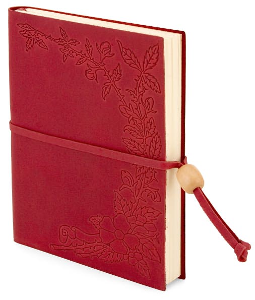 Floral Embossed Red Leather Lined Journal with Bead 5" x 7"