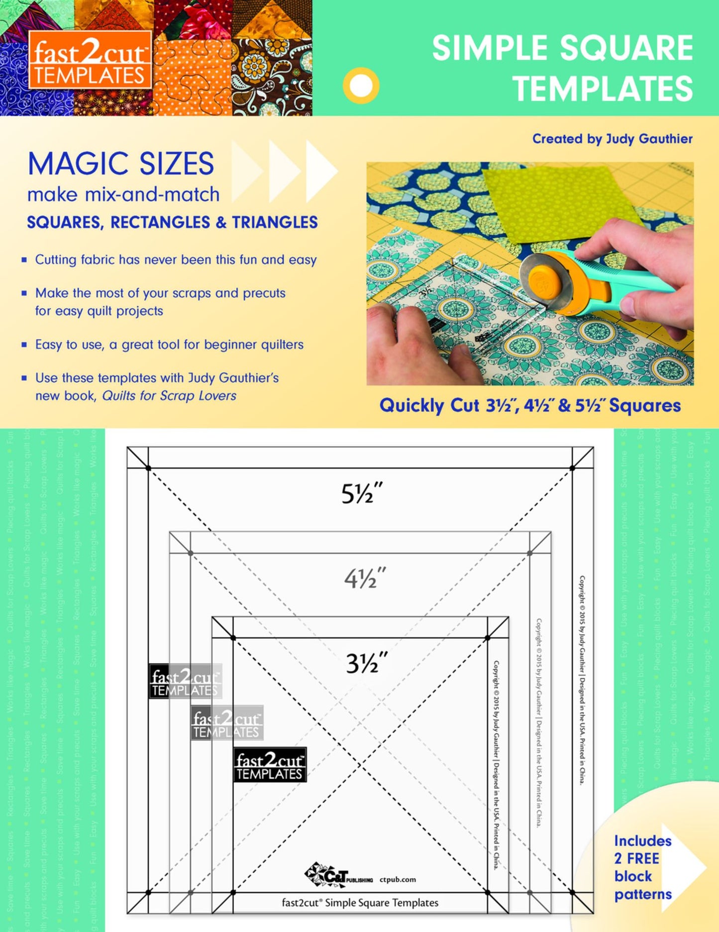 fast2cut Simple Square Templates: Quickly Cut 3 1/2", 4 1/2" & 5 1/2" Squares