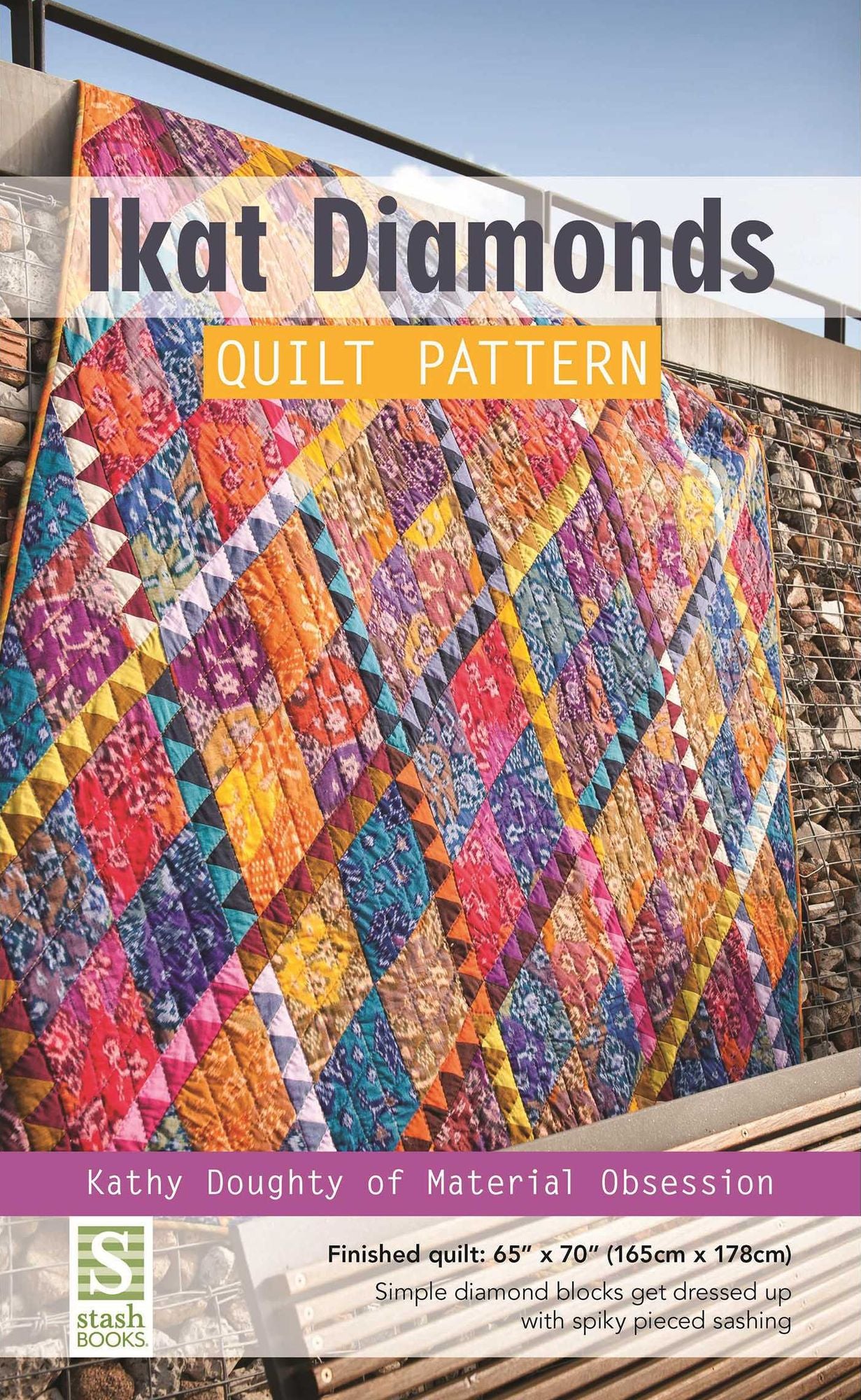 Ikat Diamonds Quilt Pattern: Finished Quilt: 65" x 70" - Simple Diamond Blocks Get Dressed Up with Spiky Pieced Sashing
