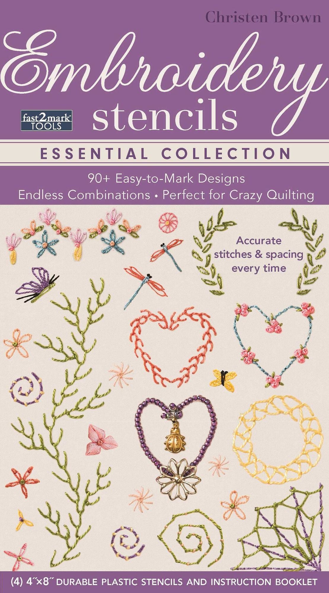 fast2mark Embroidery Stencils - Essential Collection: 90+ Easy-to-Mark Designs - Endless Combinations * Perfect for Crazy Quilting * Accurate Stitches & Spacing Every Time