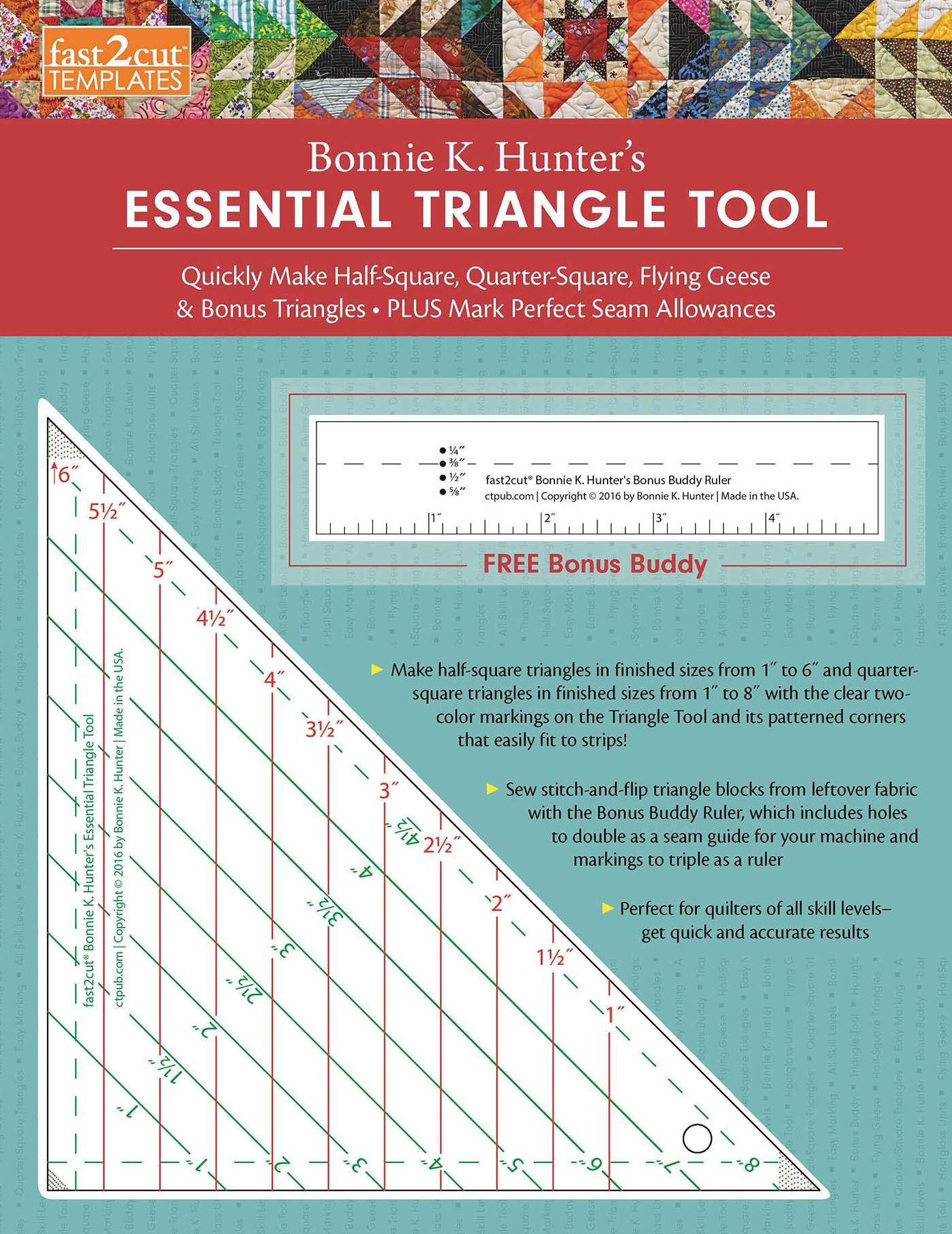 fast2cut Bonnie K. Hunter's Essential Triangle Tool: Quickly Make Half-Square, Quarter-Square, Flying Geese & Bonus Triangles * Plus Mark Perfect Seam Allowances * FREE Bonus Buddy Ruler