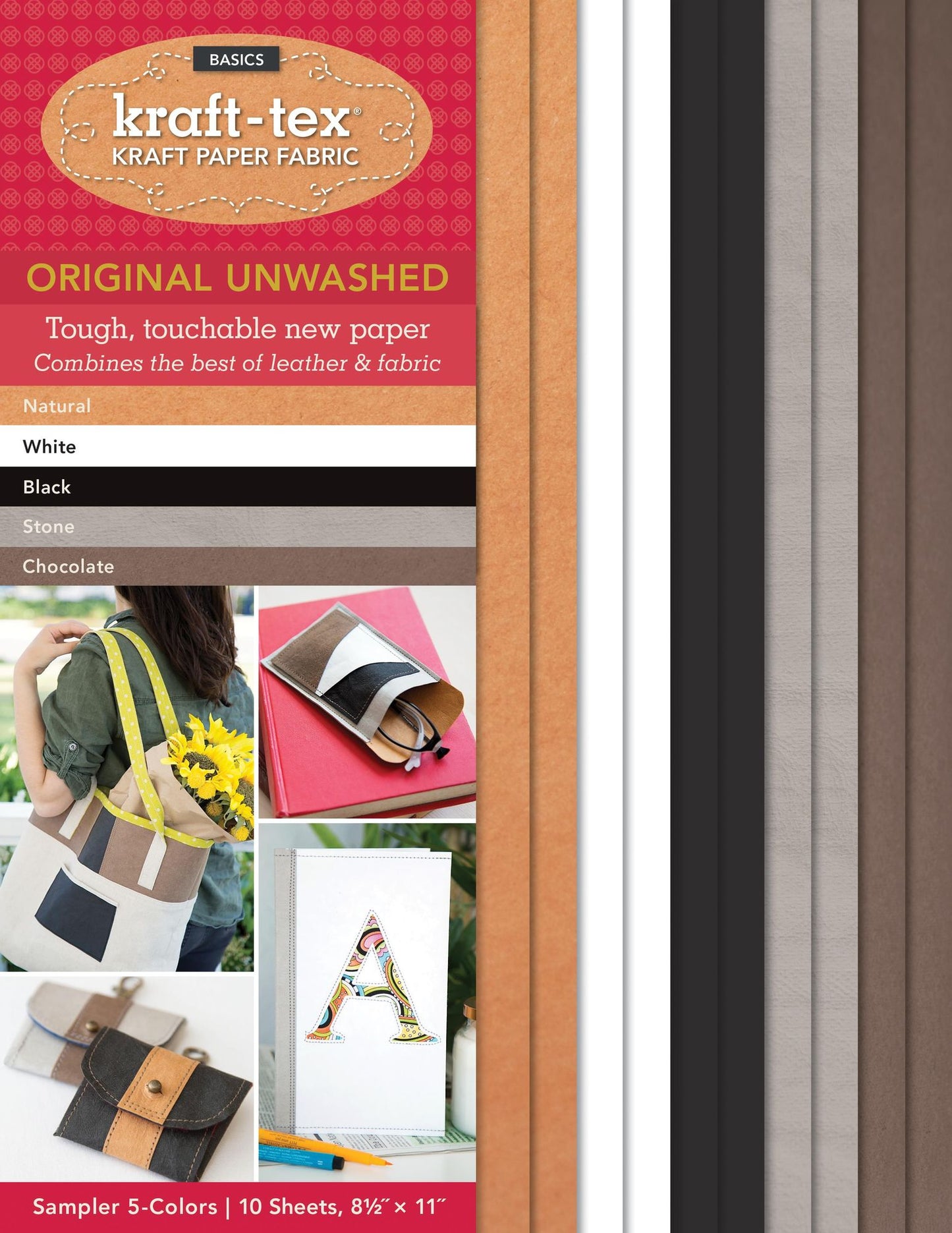 kraft-tex 5-Color Sampler Pack, 10 Sheets, 8 1/2" x 11": Kraft Paper Fabric