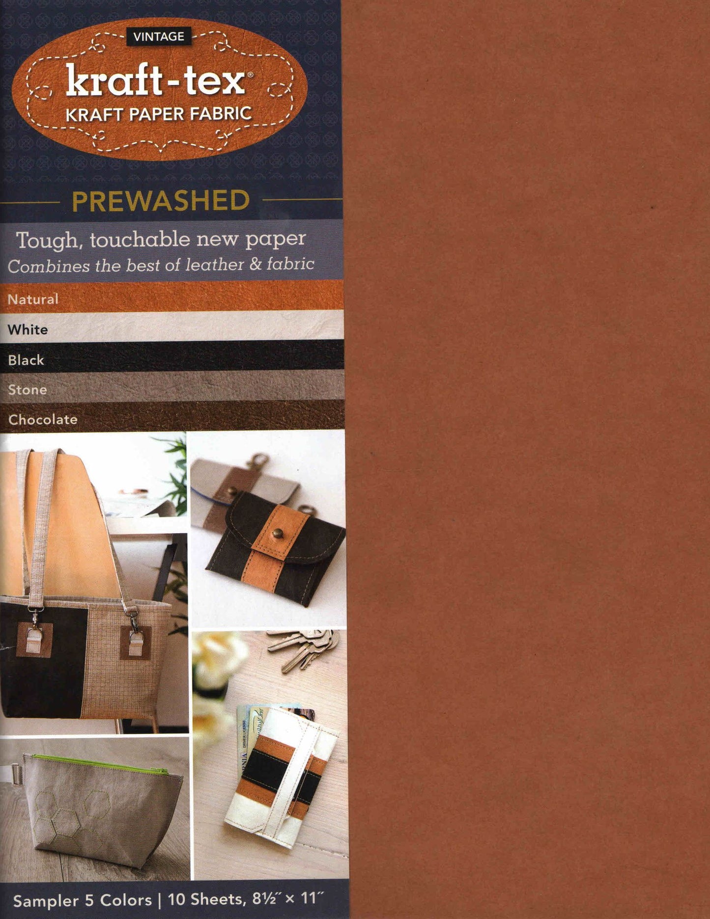 Kraft-Tex Sampler 5-Colors Prewashed: Kraft Paper Fabric, 10-Sheets 8.5" X 11"