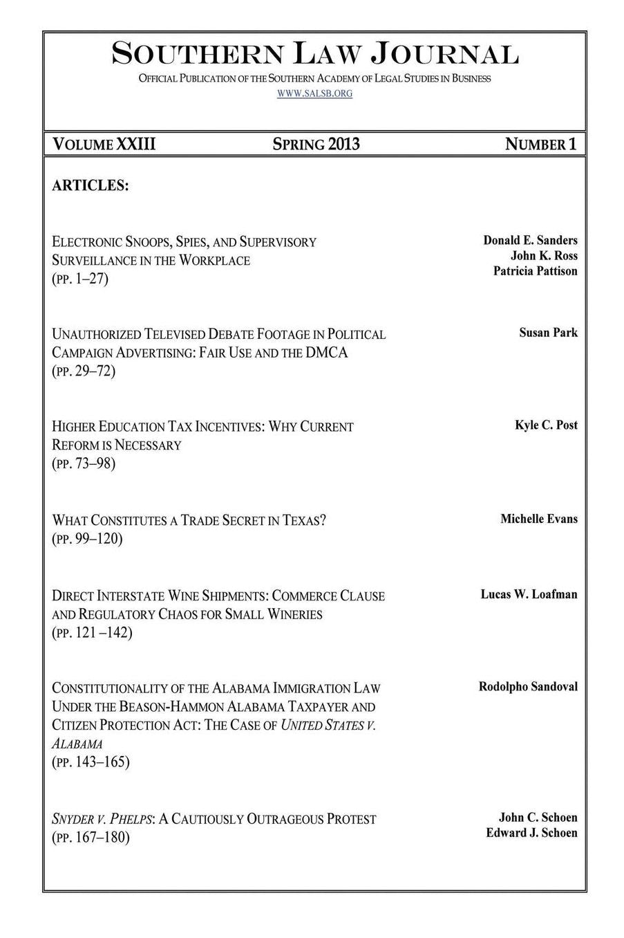 Southern Law Journal, Spring 2013