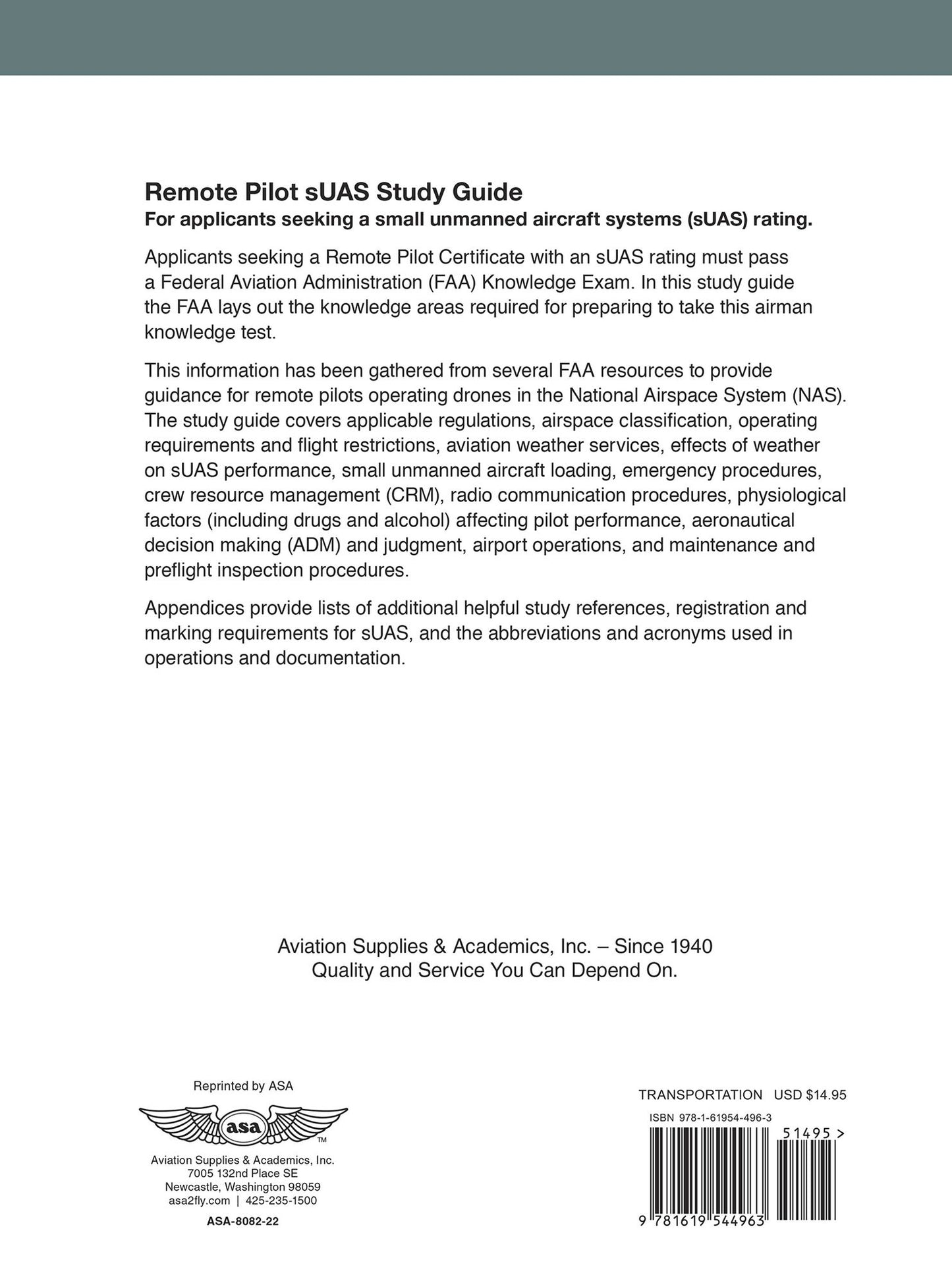 Remote Pilot sUAS Study Guide: For applicants seeking a small unmanned aircraft systems (sUAS) rating