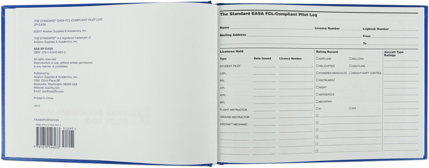 The Standard EASA FCL-Compliant Pilot Log: ASA-SP-EASA