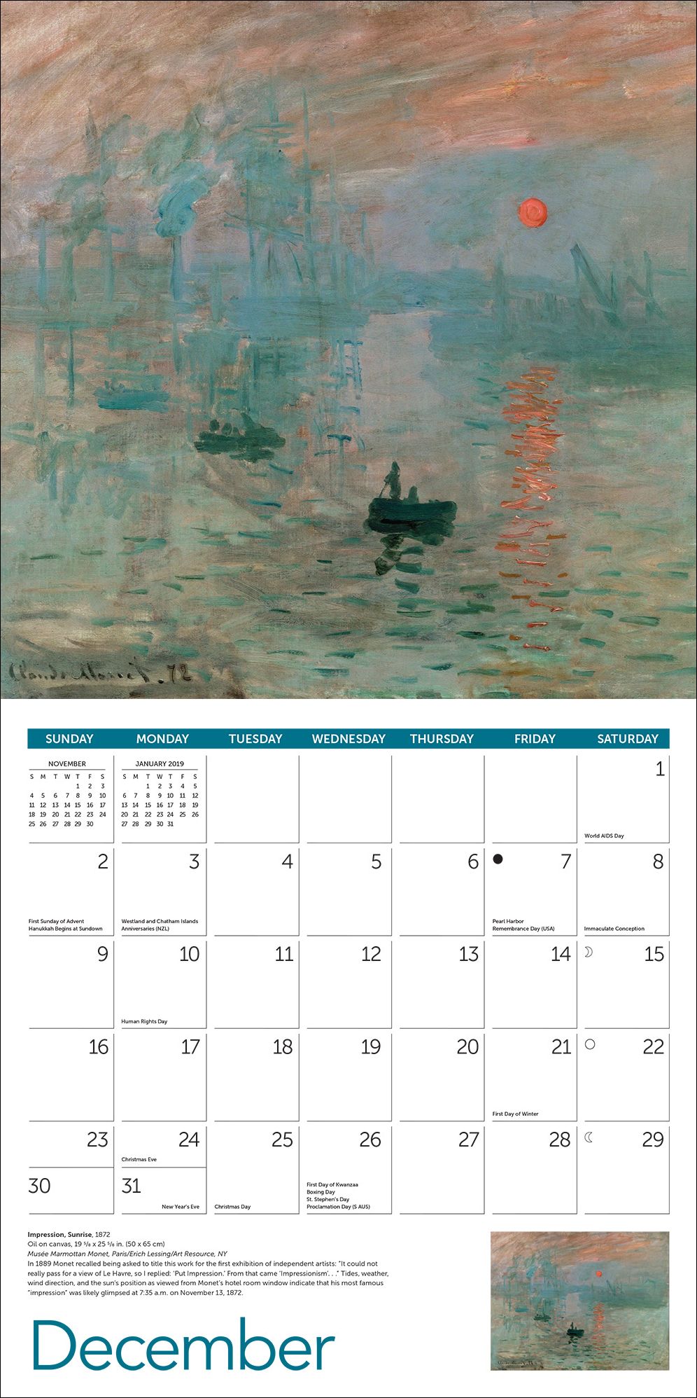 2018 Monet At Sea Wall Calendar