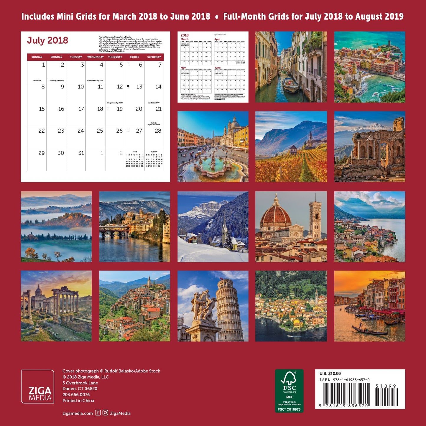 2019 Midyear Italy Wall Calendar