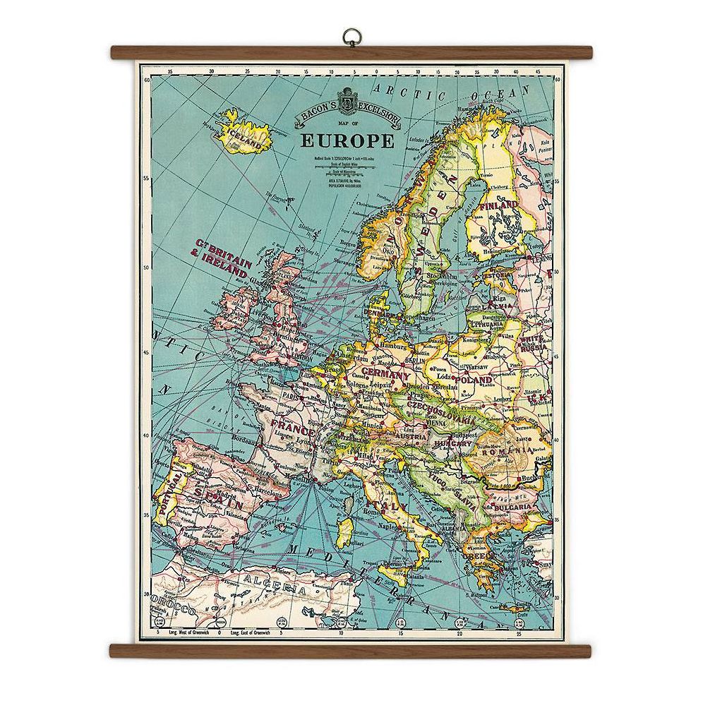 Europe Map Vintage School Chart