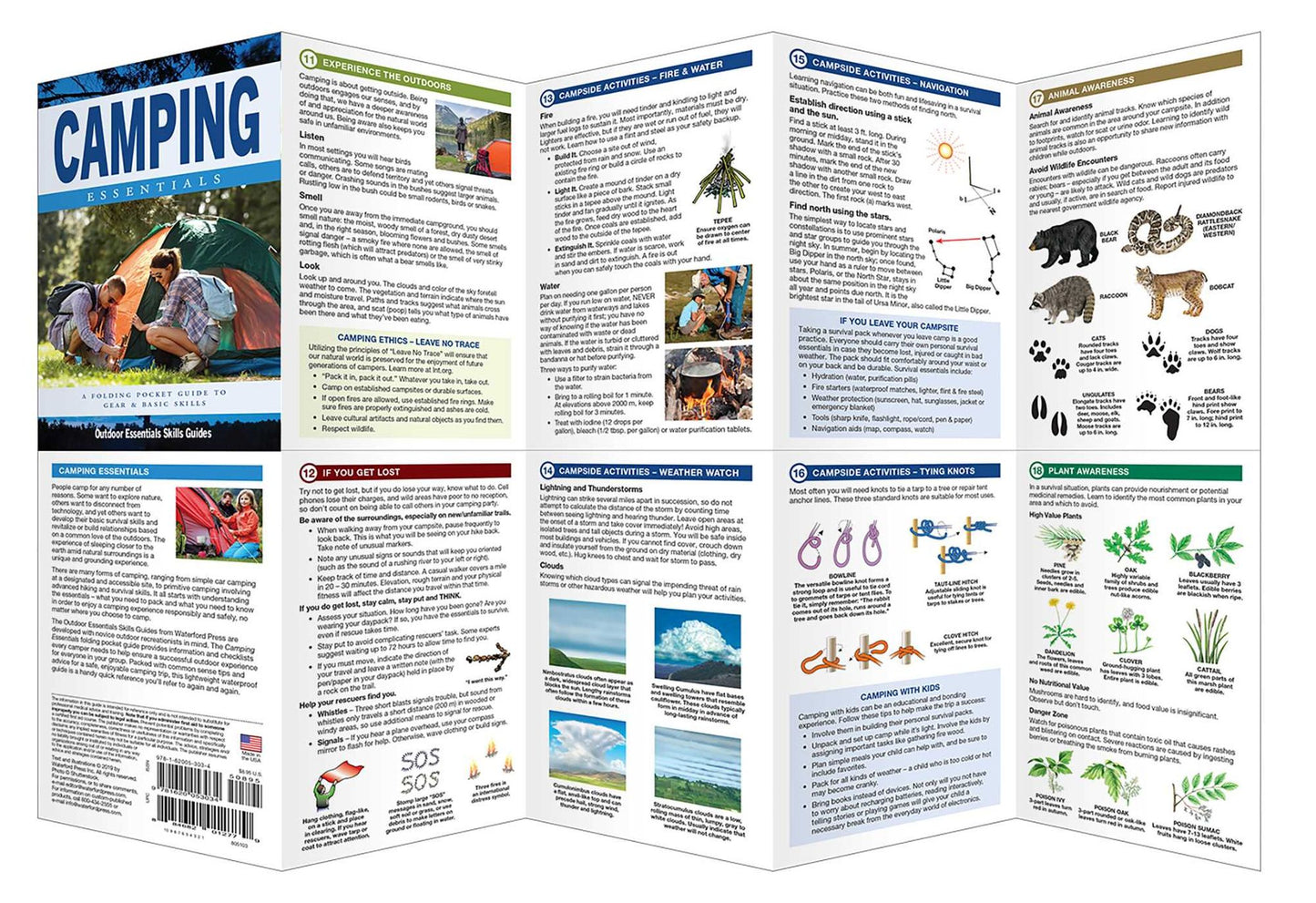 Camping Essentials: A Waterproof Folding Pocket Guide for Beginning & Experienced Campers