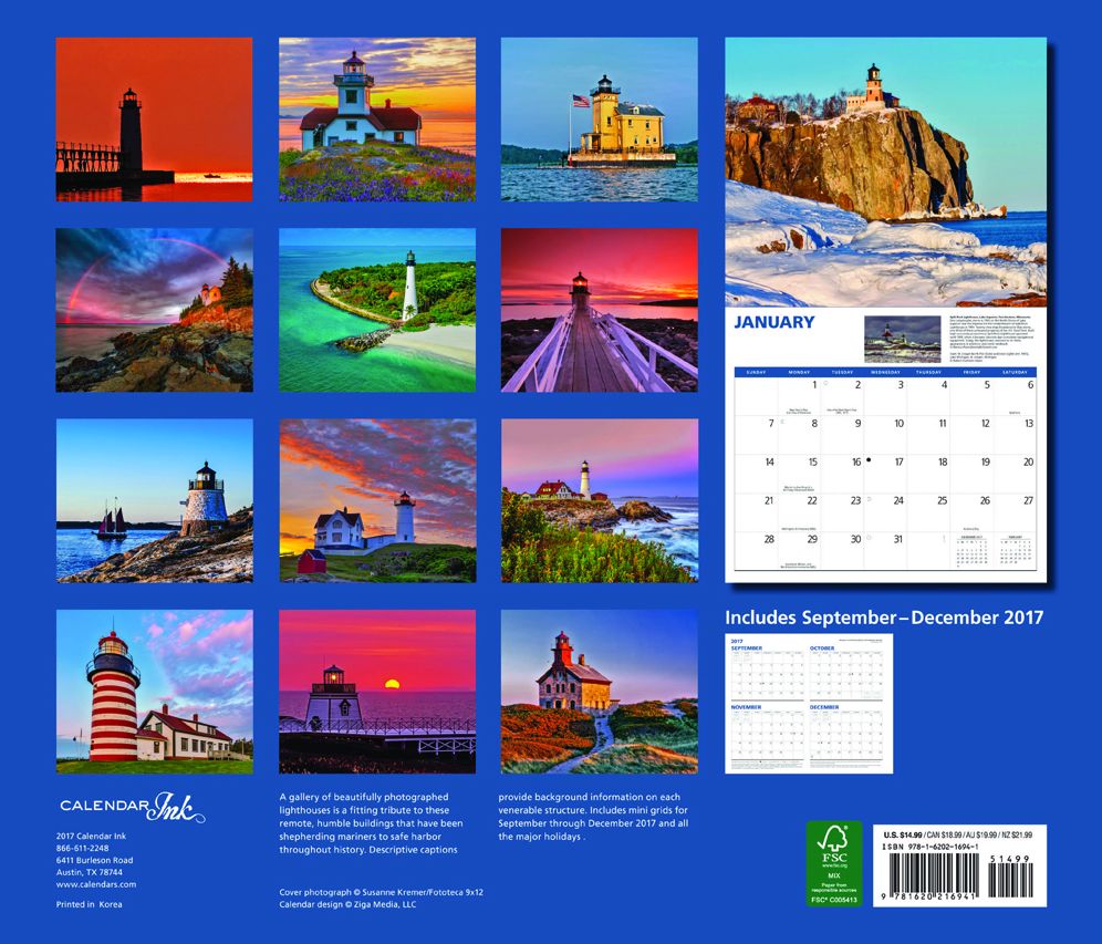 2018 Lighthouses Deluxe Wall Calendar