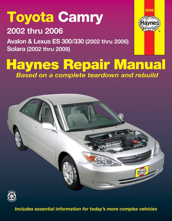 Toyota Camry: 2002 thru 2006 - Avalon &amp; Lexus ES 300/330 (2002 thru 2006) - Solara (2002 thru 2008)