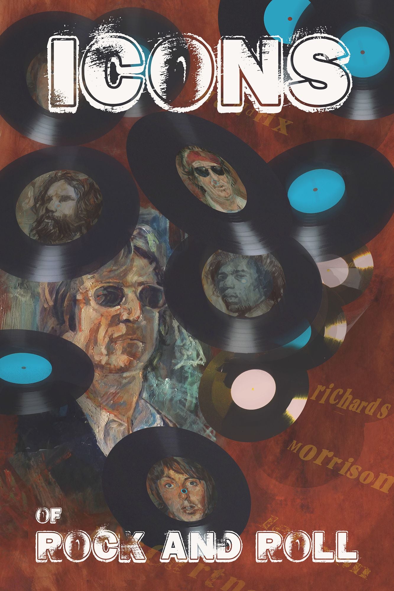Icons of Rock and Rock: Paul McCartney, John Lennon, Keith Richards, Jimi Hendix, Jim Morrison