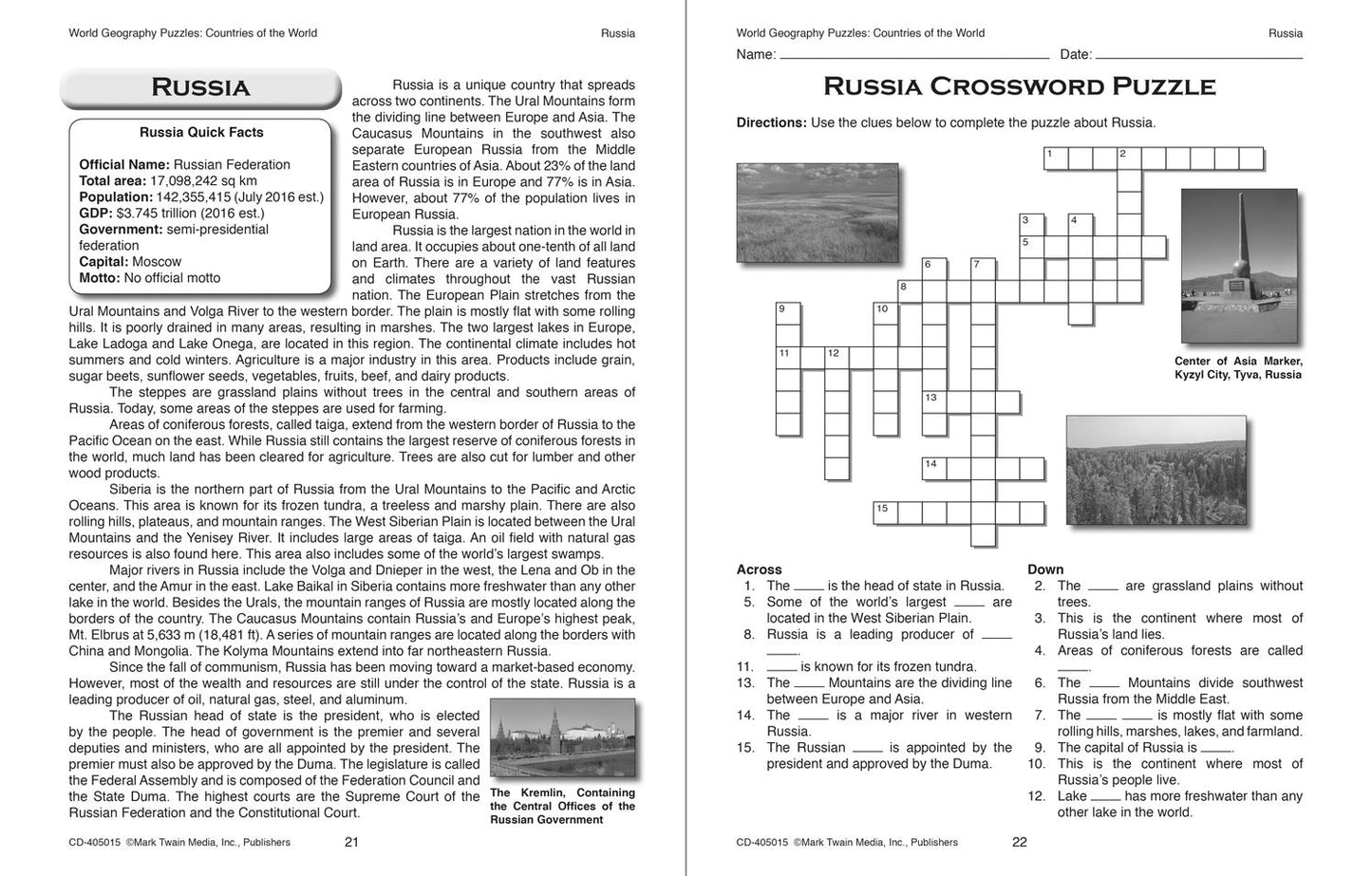 World Geography Puzzles: Countries of the World, Grades 5 - 12