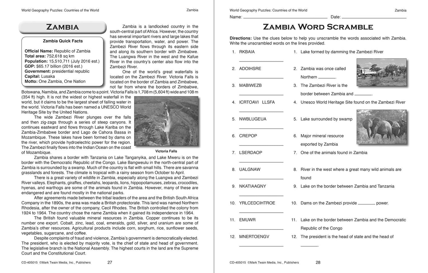 World Geography Puzzles: Countries of the World, Grades 5 - 12