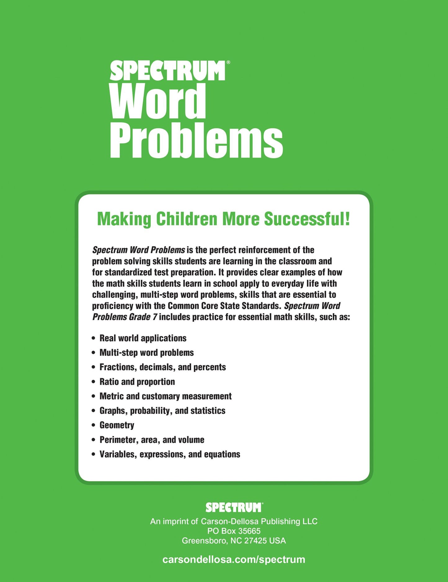 Spectrum Word Problems, Grade 7