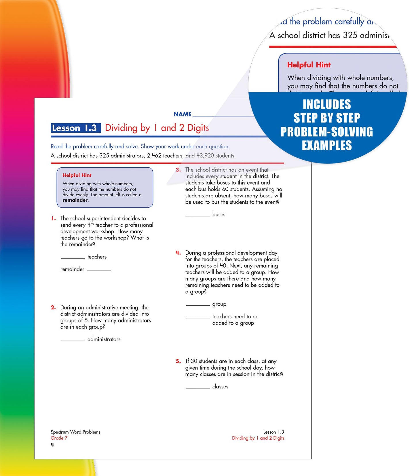 Spectrum Word Problems, Grade 7