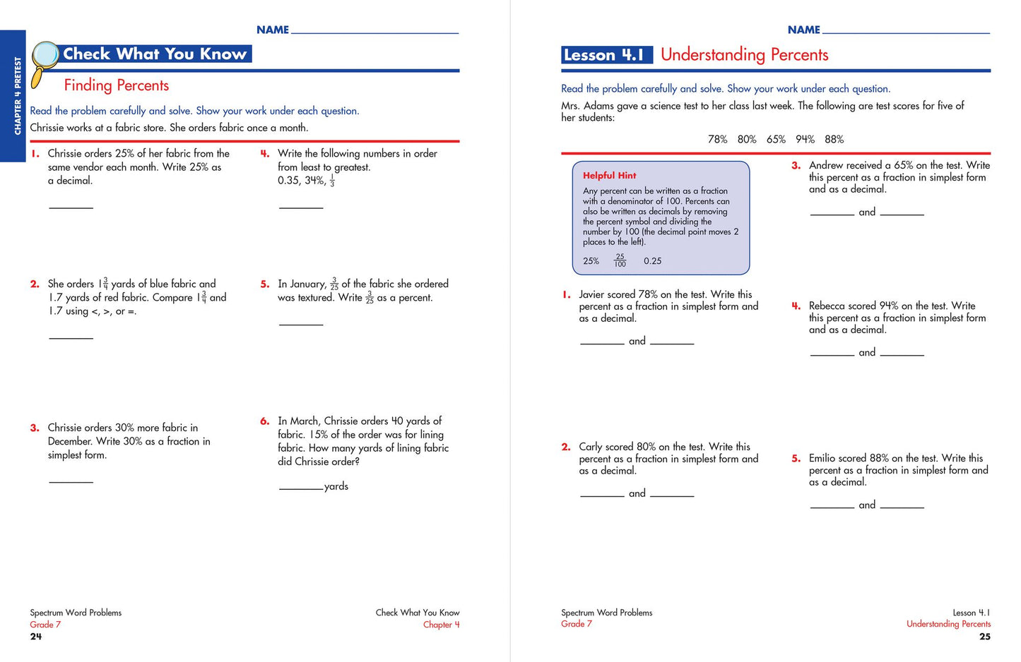Spectrum Word Problems, Grade 7