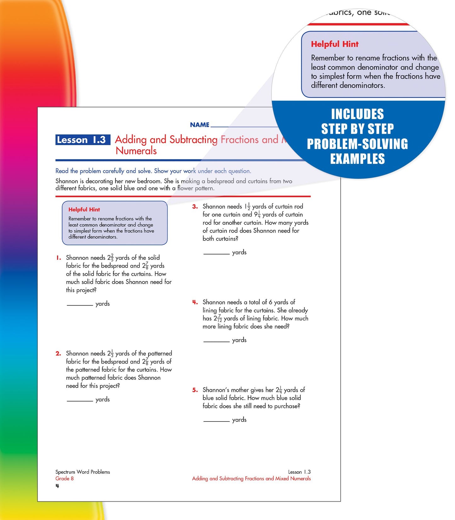 Spectrum Word Problems, Grade 8