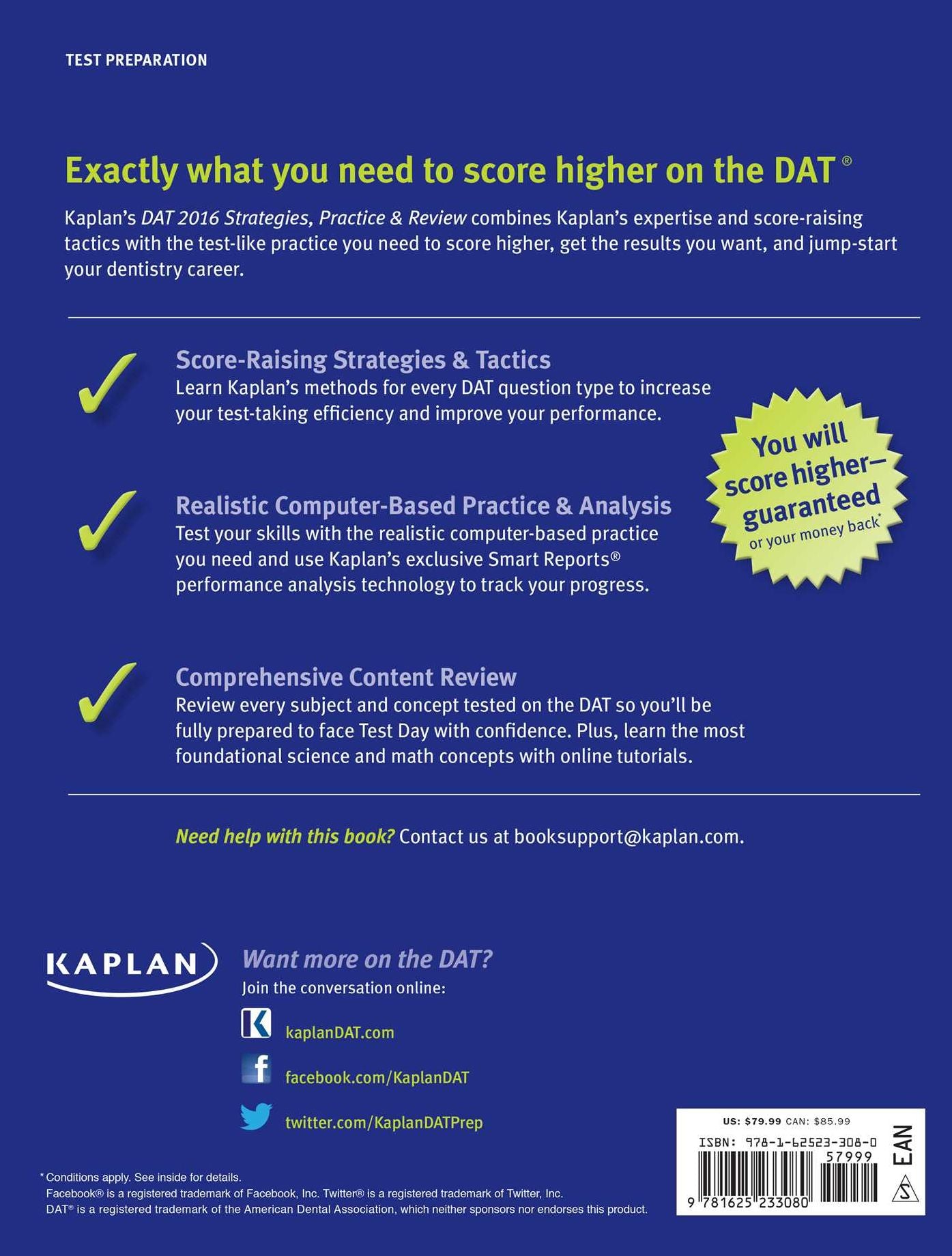 Kaplan DAT 2016 Strategies, Practice, and Review with 2 Practice Tests: Book + Online