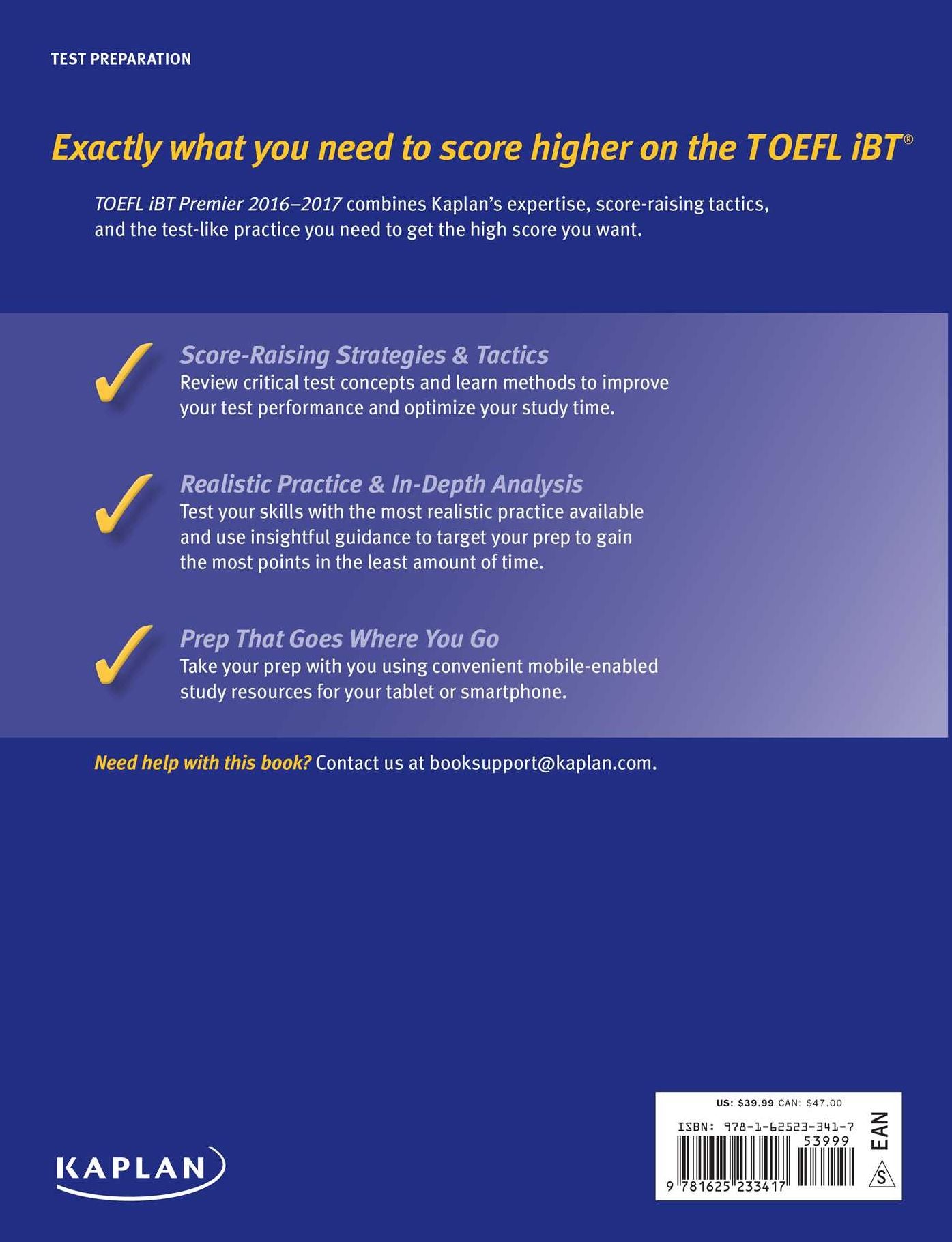 Kaplan TOEFL iBT Premier 2016-2017 with 4 Practice Tests: Book + CD + Online + Mobile