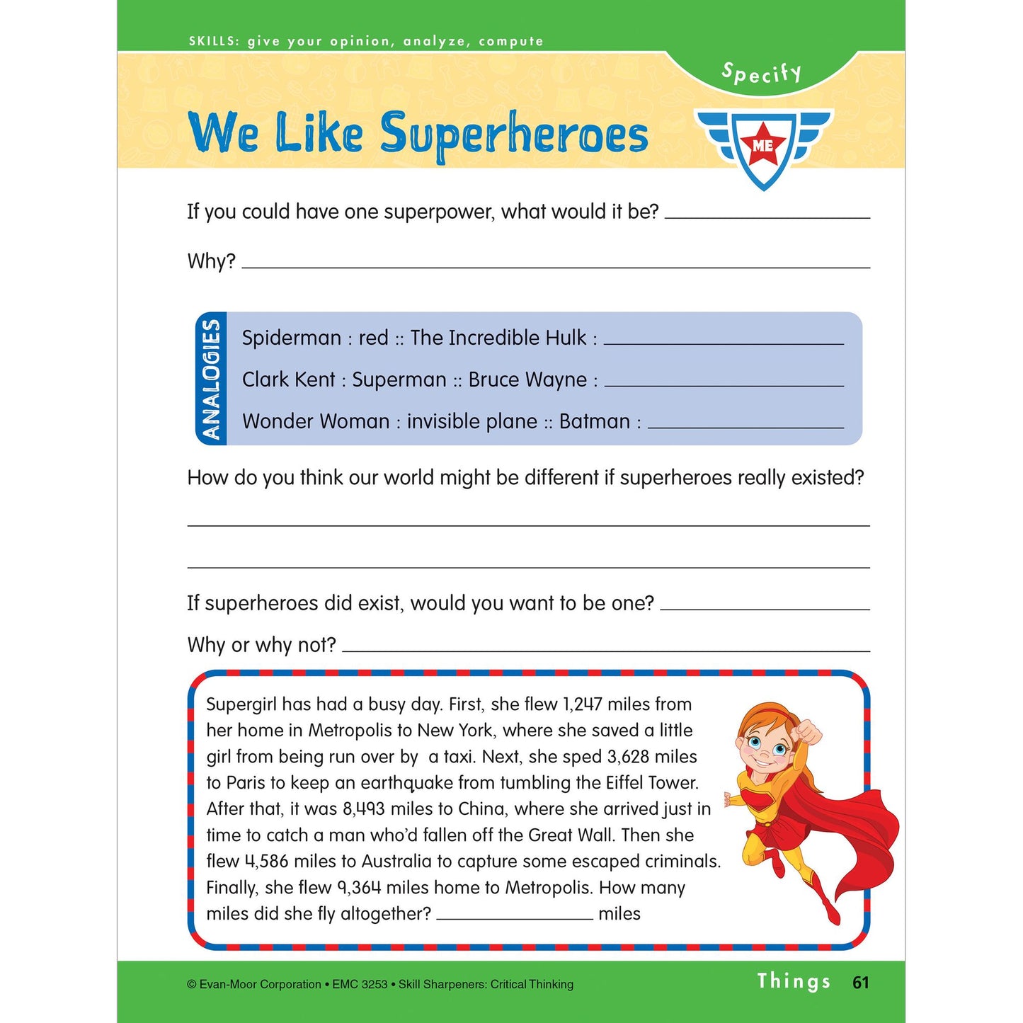 Skill Sharpeners Critical Thinking, Grade 3