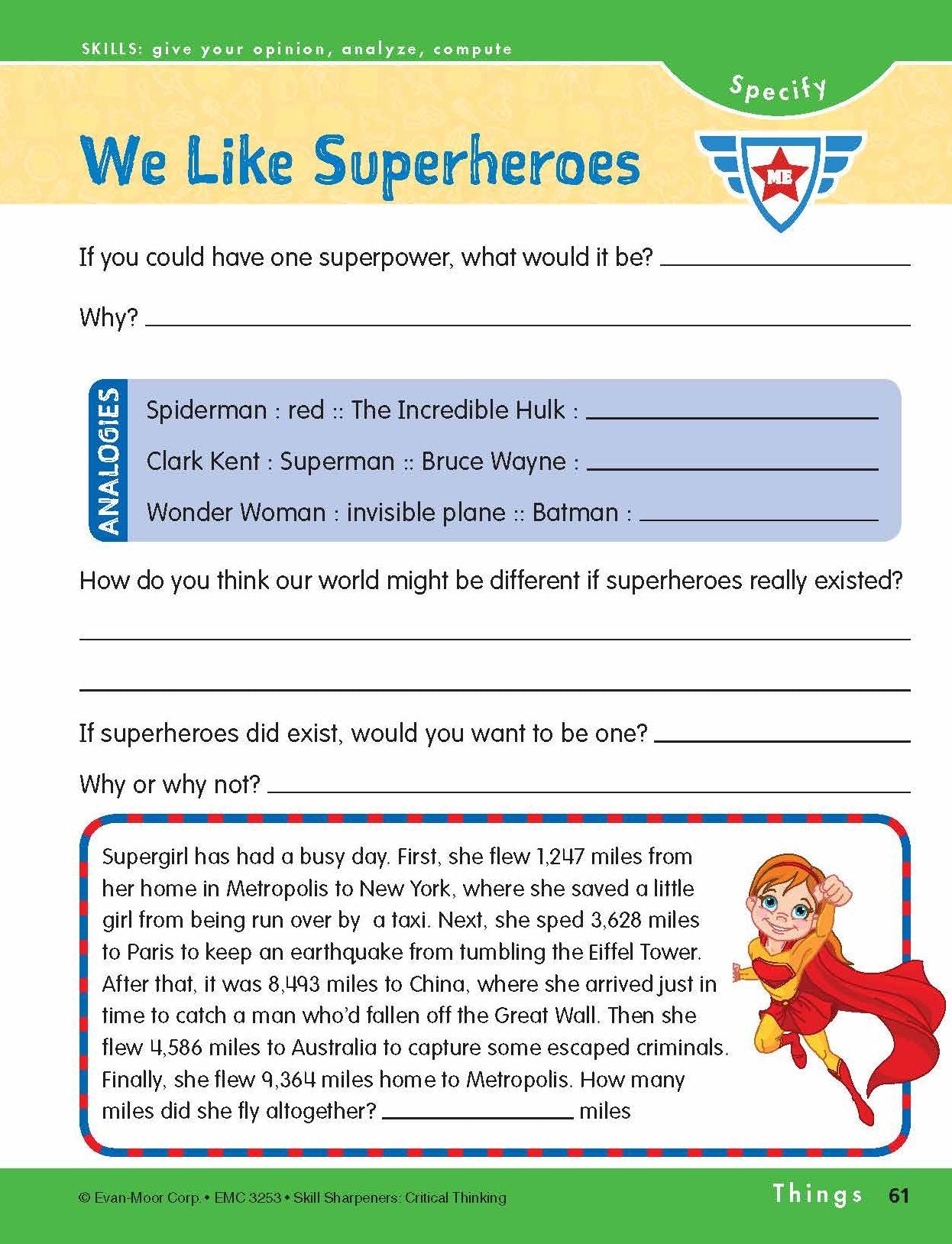Skill Sharpeners Critical Thinking, Grade 3