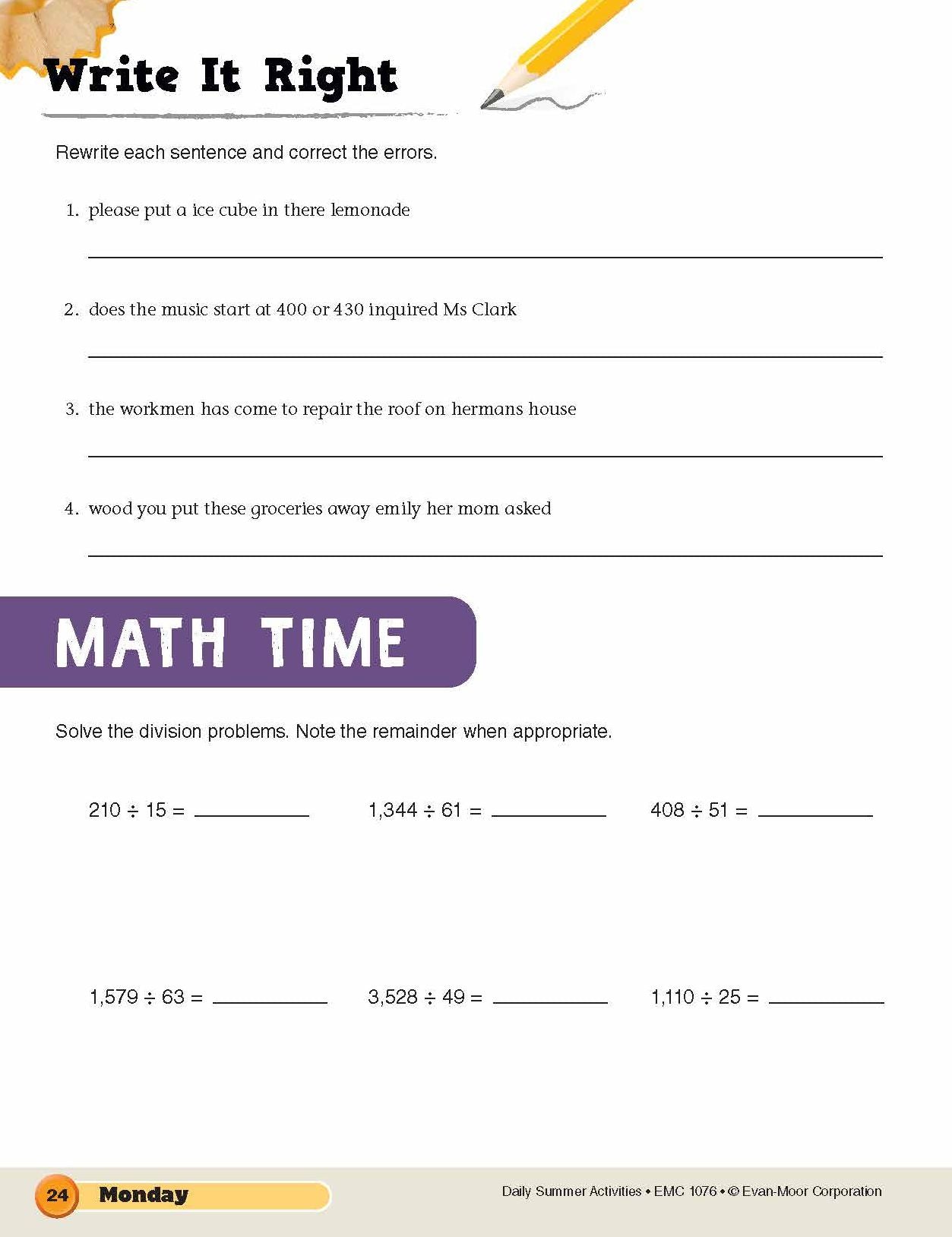 Daily Summer Activities: Moving From 5th Grade to 6th Grade, Grades 5-6