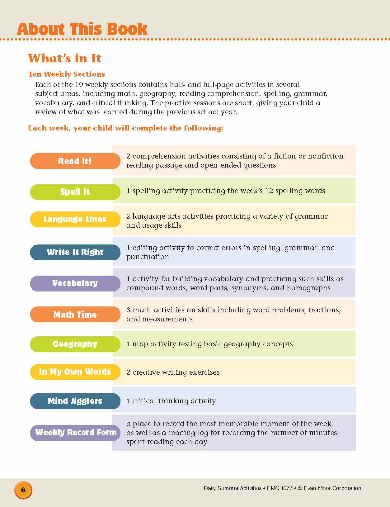 Daily Summer Activities: Moving From 6th Grade to 7th Grade, Grades 6-7