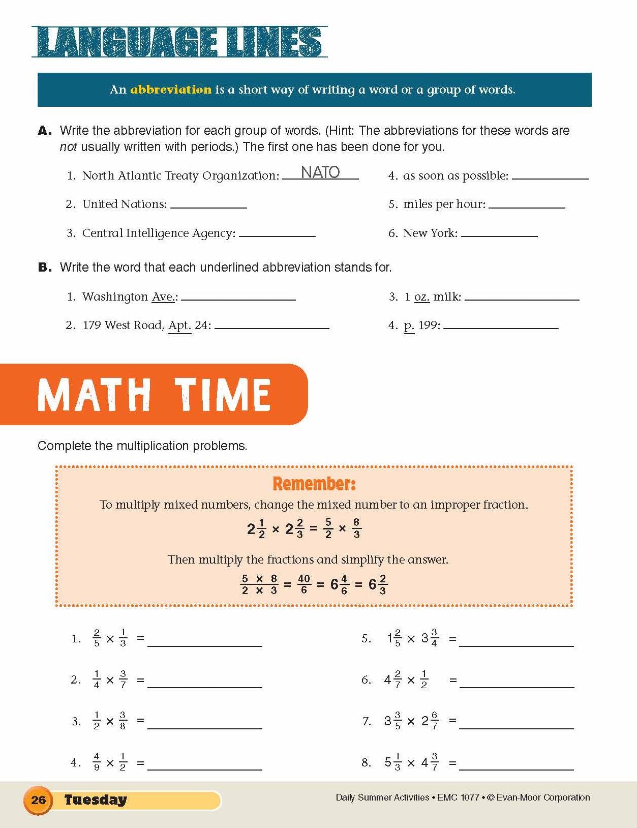 Daily Summer Activities: Moving From 6th Grade to 7th Grade, Grades 6-7