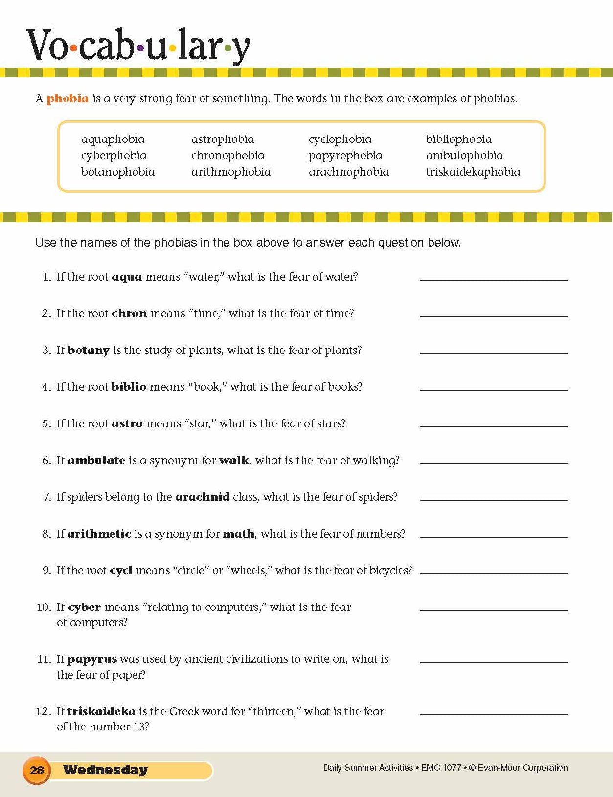 Daily Summer Activities: Moving From 6th Grade to 7th Grade, Grades 6-7