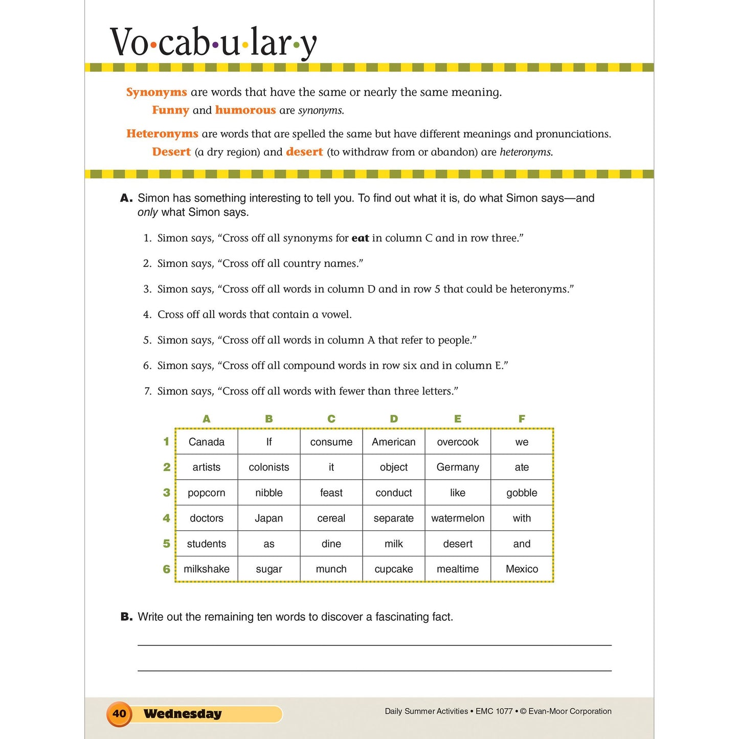 Daily Summer Activities: Moving From 6th Grade to 7th Grade, Grades 6-7