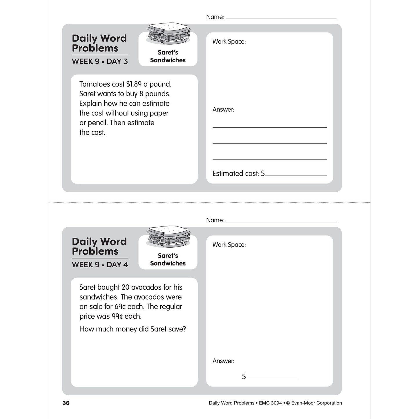 Daily Word Problems, Grade 4