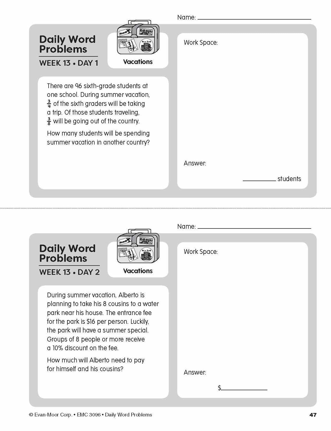 Daily Word Problems, Grade 6
