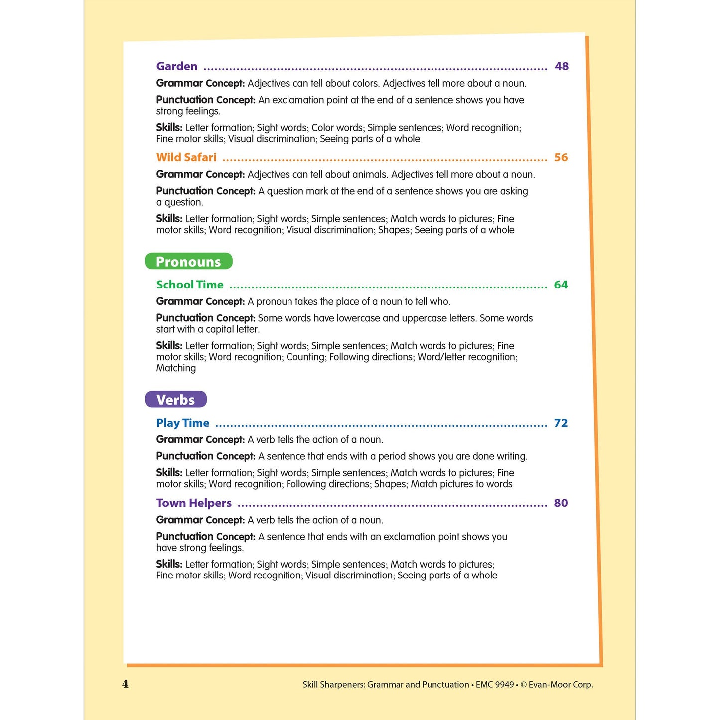 Skill Sharpeners: Grammar & Punctuation, PreK Workbook