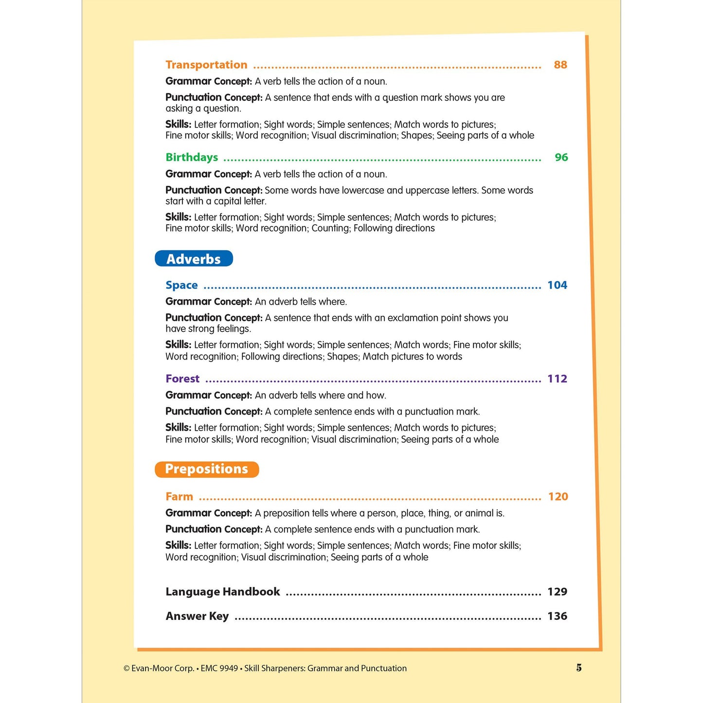 Skill Sharpeners: Grammar & Punctuation, PreK Workbook