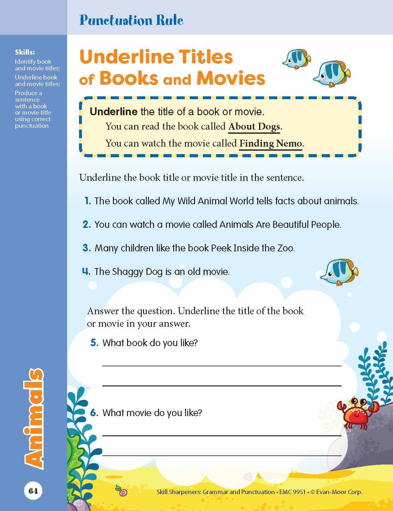 Skill Sharpeners: Grammar & Punctuation, Grade 1 Workbook