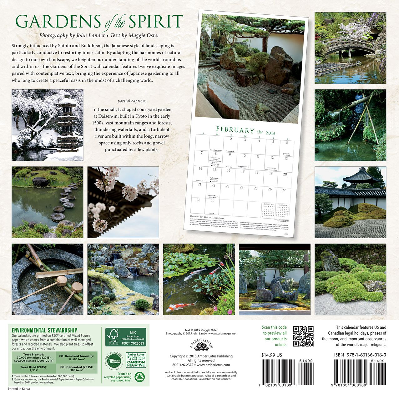 2016 Gardens of the Spirit Wall Calendar