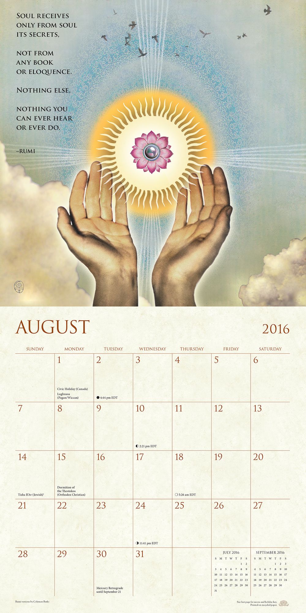 2016 Illuminated Rumi Wall Calendar