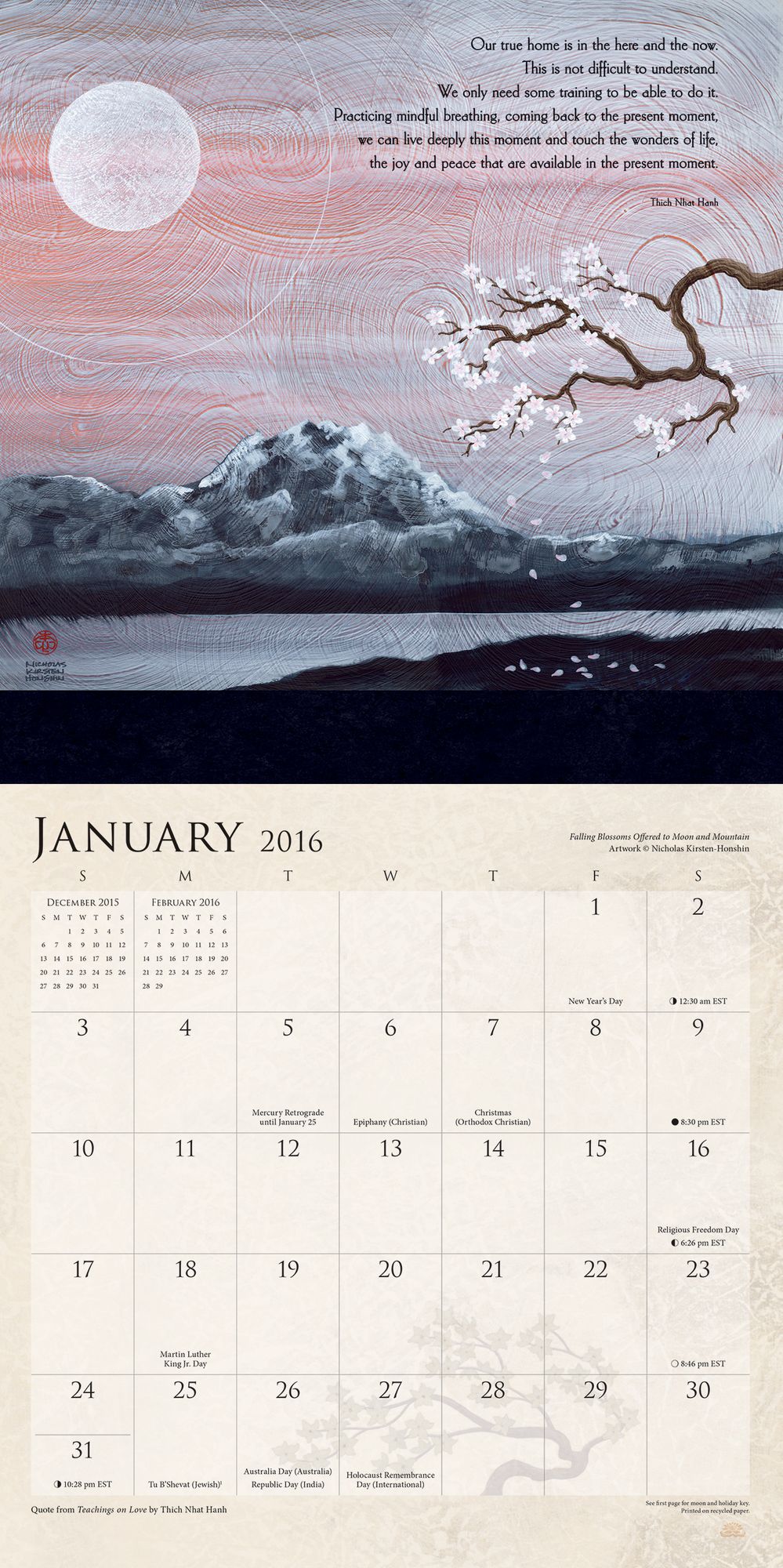 2016 Thich Nhat Hanh Wall Calendar